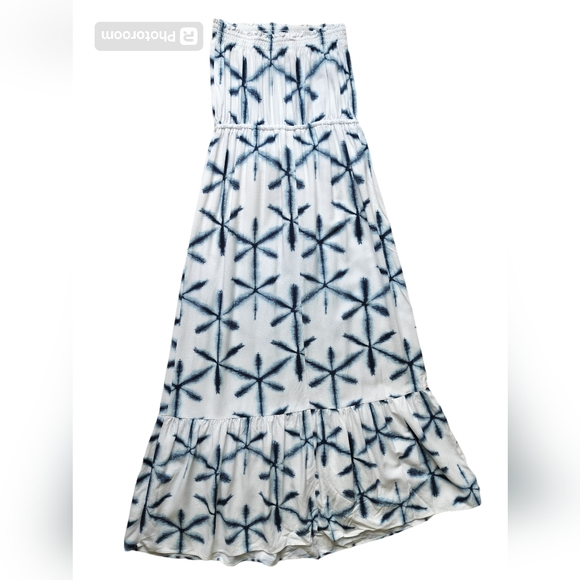 Loft white blue star tie dye strapless drawstring maxi dress size XS - Picture 7 of 11